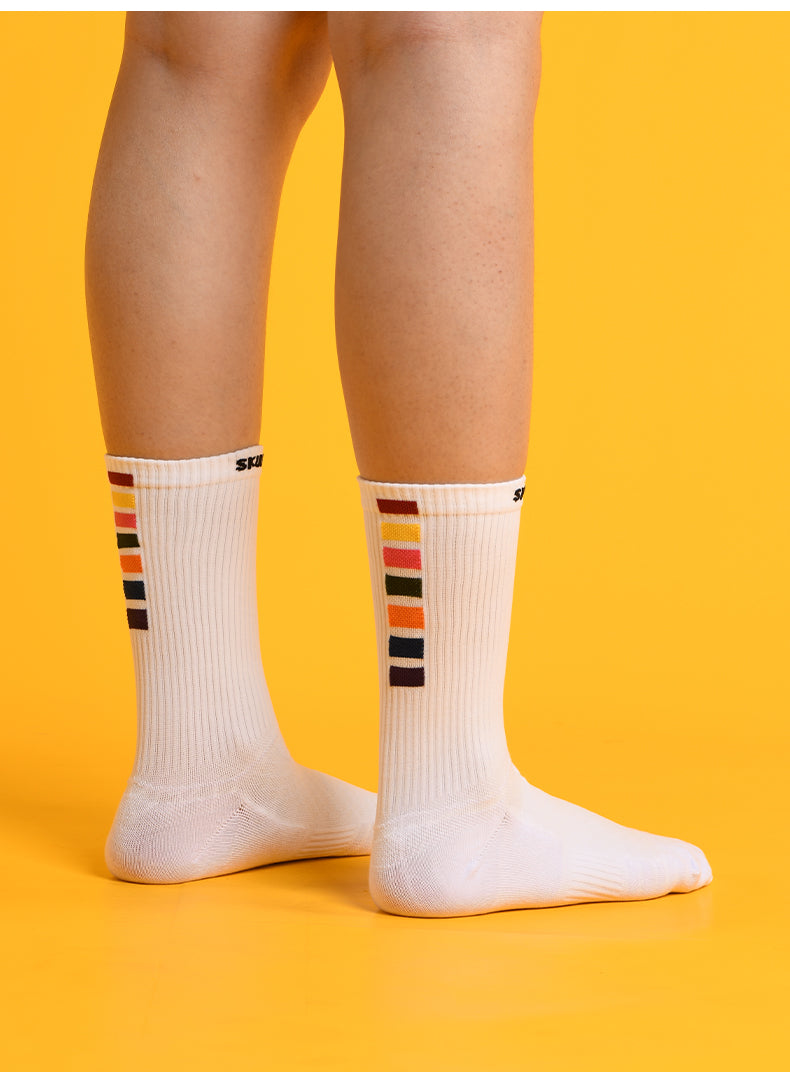 Rainbow Blocks - Cotton Socks - White